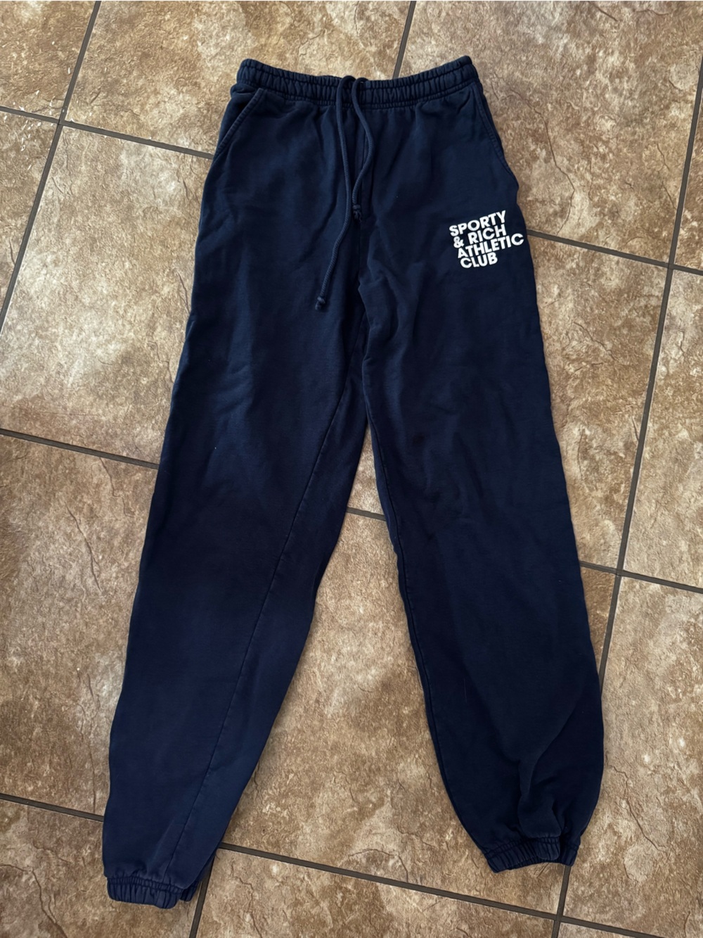 Sporty & Rich Navy sz Small Joggers with Athletic Club Logo